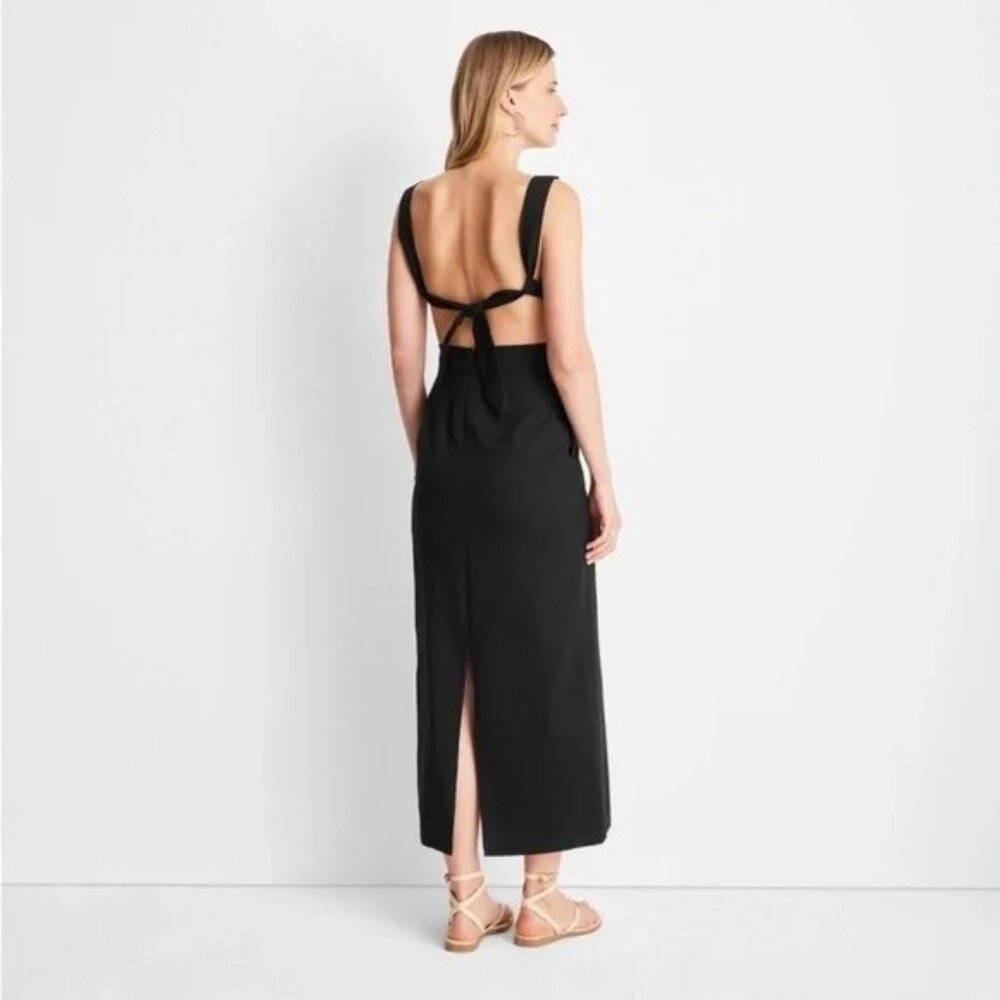 NEW Future Collective Modern Chic Minimalist Tie Back Midi Dress - Black Size 20
